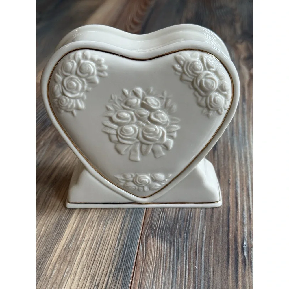 Vintage Lenox Embossed Rose Heart Mantel Clock 24K Gold Trim